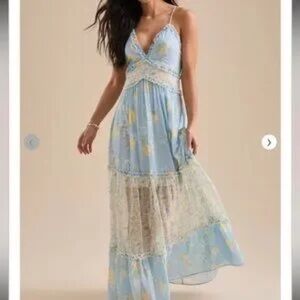 Altar'd State Light Blue Floral Lace Maxi Dress